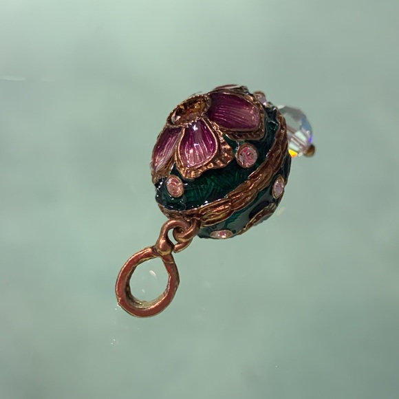 Green and Purple Enamel & Crystal Cloisonné Style Egg Shaped Pendant - Picture 7 of 7